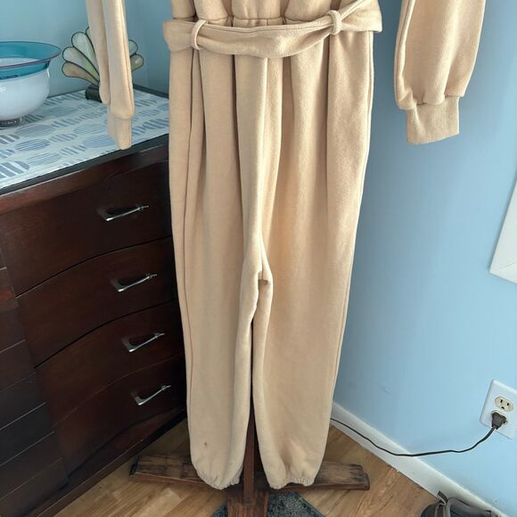 NWT JLUXLABEL Ivory Beige 100% Cotton Fleece Journey Jumpsuit Size Small - Picture 11 of 12